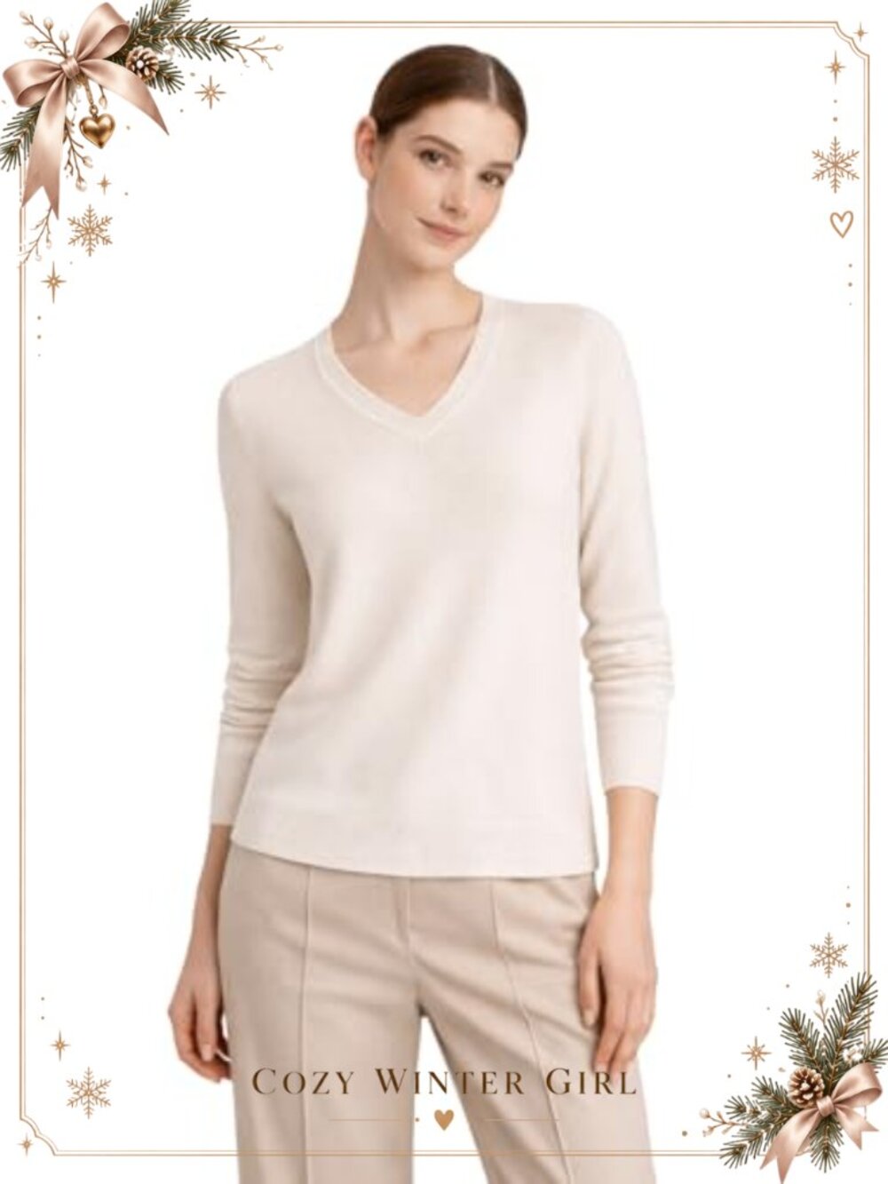 100% Pure Cashmere V-Neck Pullover Sweater Long Sleeve